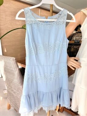 Minuet Petite Powder Blue Lace Trim Sundress